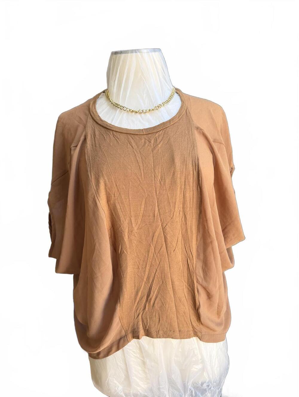 Chloe K Brown Relaxed Draped Batwing Top Size L
